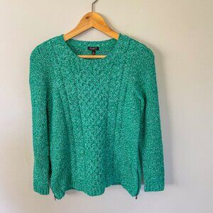 Talbots Green Merino Wool Cable Knit Sweater